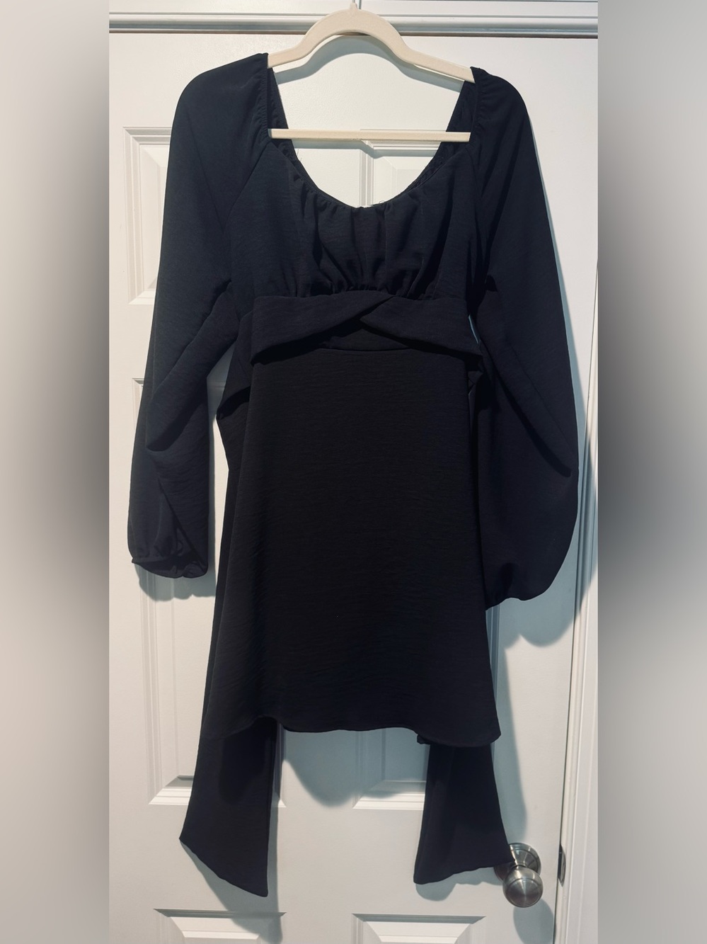 ALTAR’D STATE Black Long-Sleeve Twist-Front Mini Dress with Sash